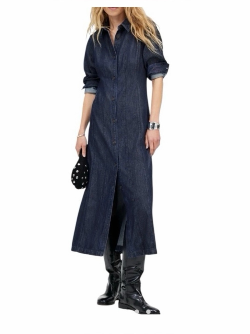 Madewell Dark Indigo Button-Front Long Sleeve Denim Dress
